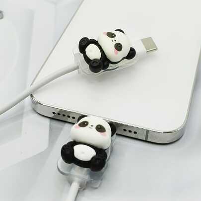 2pcs Cute Panda Design Lightning/Type-C Charging Cable Protector, Fashionable Phone Accessory