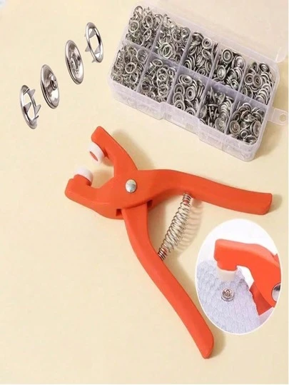 Metal Snaps Buttons With Fastener Pliers Tool Kit, New Snap Fasteners Kit With Pliers Five Claw Buckle Set, Press Studs Kit With Hand Pressure Pliers Tool For DIY Crafts, Clothes, Hats, Sewing ( 9.5mm)