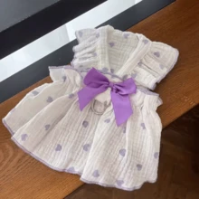 1件春夏新款宠物连衣裙，浪漫爱心印花，可爱领结，小型犬/猫背带裙，舒适透气轻薄宠物服装 - 彩色 - 查看 30