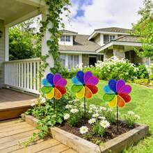 1 pièce Moulin à vent à paillettes colorées à 8 feuilles, décoration de paysage de jardin, accessoire photo extérieur, ornement de piquet de décoration de jardin - Moulin à vent coloré à huit feuilles - Voir 5