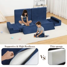 Sofá modular infantil de 8 piezas, sofá seccional para construir fuertes para niños y niñas, sofá convertible modular de espuma de alta densidad para interiores, ideal para sala de juegos o dormitorio - Azul oscuro - Ver 7