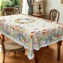1 pieza Mantel con tema de boda, floral retro colorido con margaritas y mariposas, hecho con tecnología de impresión en poliéster, adecuado para uso diario en el hogar, cocina, comedor, picnic, patio, interior/exterior, fiesta de boda, cumpleaños, Día de la Madre y otras ocasiones - A - Ver 5