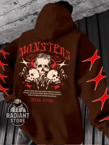 Comfortable Basic Sweatshirt For Everyday Wear - Monsters, Skull, Gothic, Roses, Art, Streetwear, Urban Culture, Street Fashion, Street, Graffiti, Tagging, Skater, Unisex, Men's, Women's, Sweatshirt, 50% Cotton, 50% Polyester, Top Premium Streetwear, New Release, Immediate Shipping, Various Colors!! - 鏽棕色 - 查看 1