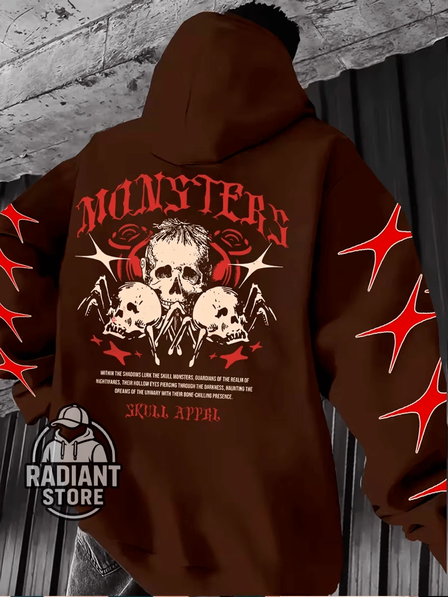 Comfortable Basic Sweatshirt For Everyday Wear - Monsters, Skull, Gothic, Roses, Art, Streetwear, Urban Culture, Street Fashion, Street, Graffiti, Tagging, Skater, Unisex, Men's, Women's, Sweatshirt, 50% Cotton, 50% Polyester, Top Premium Streetwear, New Release, Immediate Shipping, Various Colors!! - 鏽棕色 - 查看 1