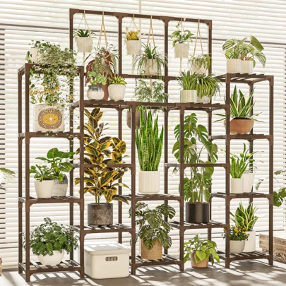 Large Plant Stand Indoor Outdoor 63" Tall Plant Shelf For Plants 14-Tier Large Plant Sheves For Living Room Heavy Duty Plant Rack Garden Balcony Patio Hanging Planter