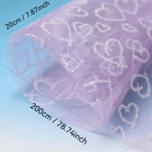 20cm Extra Wide Purple Glitter Hollow Heart Mesh Chair Back Decoration Ribbon, Party Decoration Ribbon, Bouquet Gift Box Decoration Bow Ribbon, Dessert Baking Decoration Ribbon, Suitable For Various Occasions - Lilac Purple - View 2