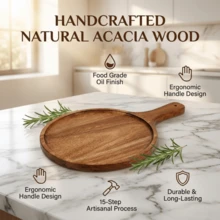 High Quality Wooden Pizza Tray - Premium Serving Platter With Handles, Kitchen Tray, Food Tray, Charcuterie Board, Plate, Suitable For Homemade Pizza, Cutting Fruits & Vegetables, Bread, Appetizers, Snacks, Breakfast, Cheese And Cutting Board, Baking Supplies, Kitchen Utensils, Kitchen Accessories, Holiday Gift - View 9
