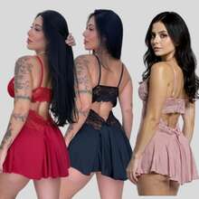Kit Com 3 Camisolas Feminina Sensual Bailarina Sexy Com Renda Roupa De Dormir (preto ,vermelho e romance ) - Rosê - Visão 8