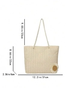 Túi xách đi biển dáng casual màu be dệt hoa văn. - Màu be - Xem 6