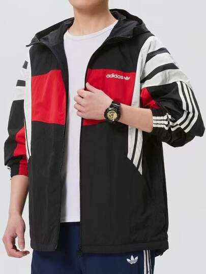  Adidas Originals WINDBREAKER SANTIAGO Striped Loose Fit Hoodie Zip-Up Long Sleeve Jacket For Men