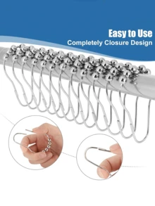 12/24个装重型防锈镀层浴帘挂钩，带顺滑滚珠轴承，铸铁材质 - 彩色 - 查看 2