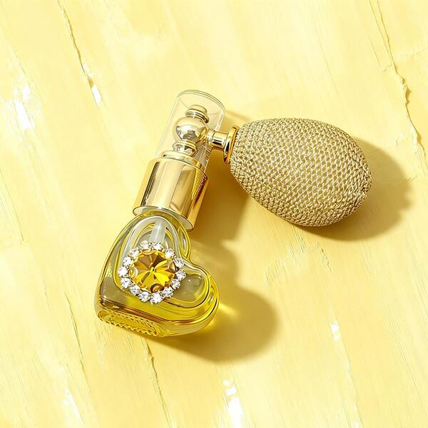 1pc Refillable Perfume Spray Bottle With Airbag (DIY Refill Bottle), Decorated With Yellow Gemstone, Heart-Shaped Glass Bottle, Pressing Spray Perfume Bottle, Portable Spray Bottle, Suitable For Travel, Fitness, Gifts, Holidays