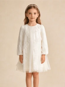 Balabala 2025 New Girls Princess Dress, Tulle A-Line Fairy Style Party Dress - White Tone - View 1