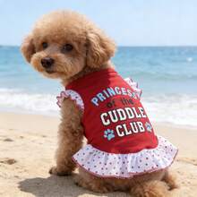 1 pieza Vestido con volantes lindo para mascotas, estampado floral rojo, tela suave y transpirable, adecuado para uso diario de perros y gatos pequeños/medianos - Rojo - Ver 10