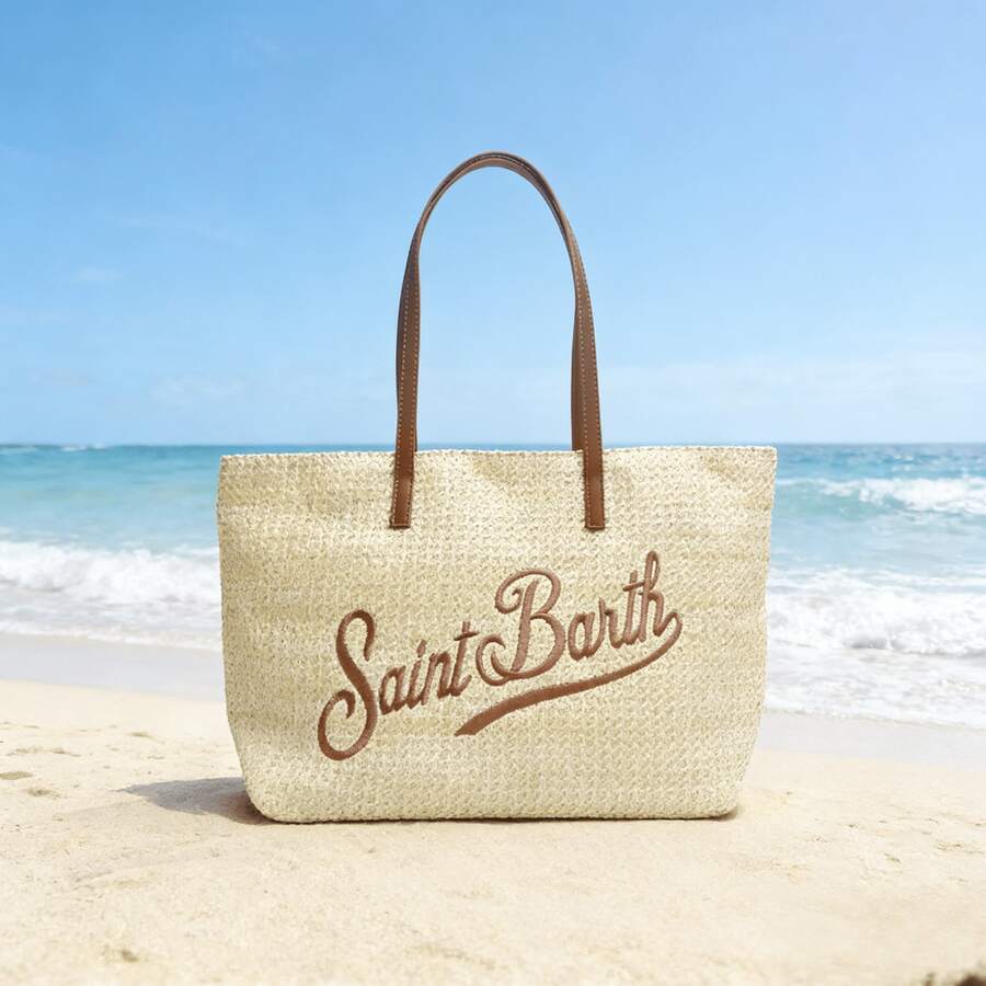 MC2 St. Barts – St. Barts Embroidered Straw Handbag, Tote Bag With Leather Handles – Stylish Beach Bag For Women (48*28*16cm) - 駝色 - 查看 1