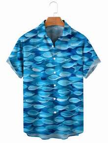 Summer Funny Hawaiian Shirts Men Clothes Street Retro Man Casual Short Sleeve Top Sea Marine Animals 3d Lapel Men's Shirt - A508D-AL23008 - 查看 1