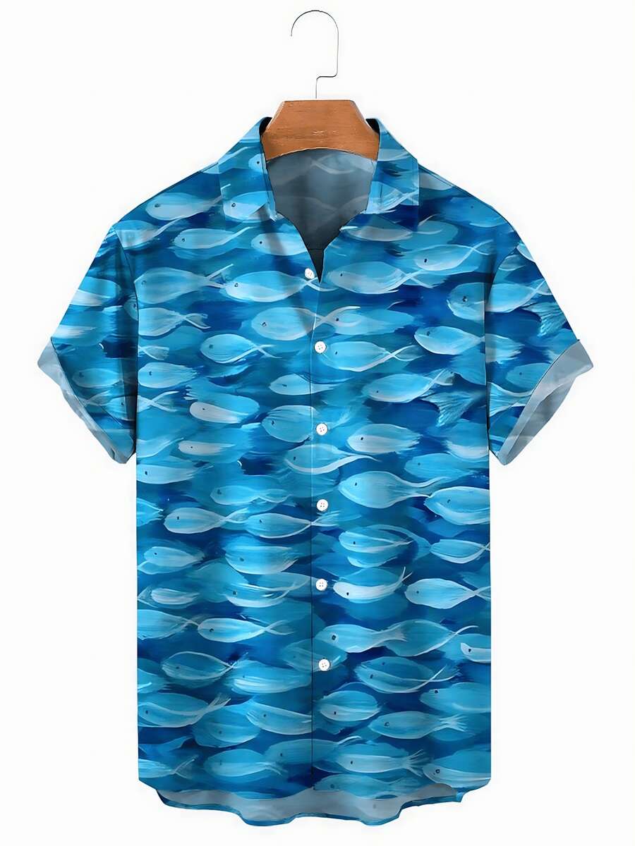 Summer Funny Hawaiian Shirts Men Clothes Street Retro Man Casual Short Sleeve Top Sea Marine Animals 3d Lapel Men's Shirt - A508D-AL23008 - 查看 1