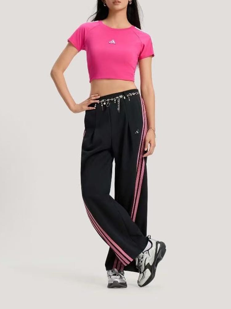 adidas Dance SEQ 3S BANANA PANT 舞動系列三條紋寬鬆運動香蕉褲扭扭褲休閒褲 女款 - 黑紅色 - 查看 1