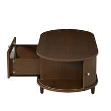 Coffee Table, 100 X 50 X 36 Cm, Walnut Finish. Coffee Table With A Drawer, Console Table With A Roll-Up Door, Side Table, Four-Legged Living Room Table, Walnut Finish. - Walnut - View 11