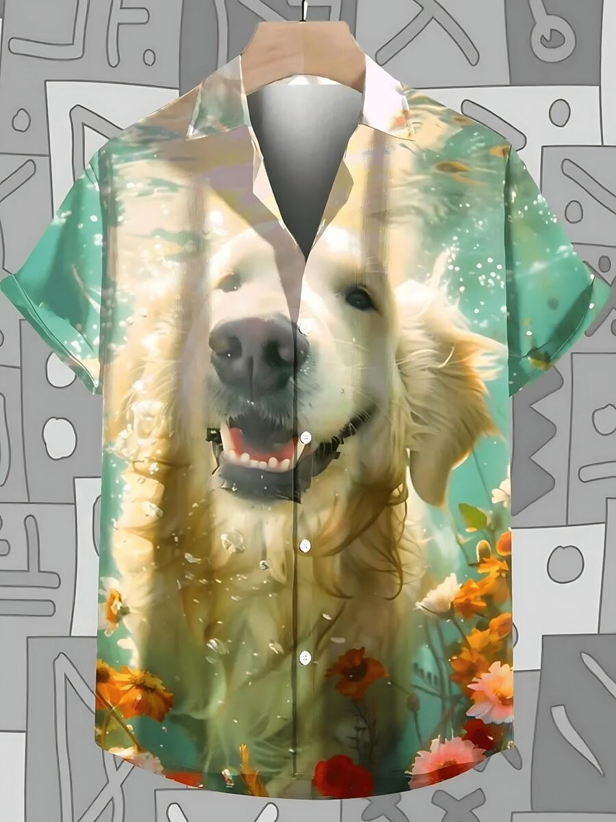 Pop Summer New Men's Shirt 3d Cute Dog Print Hawaiian Shirts For Men Daily Casual Short Sleeved Shirt New Oversized Shirt - A508D-AL23486 - 查看 1