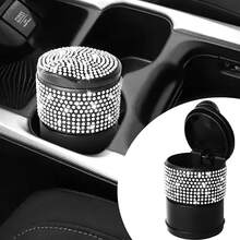 闪亮车载烟灰缸带盖，镶钻车载杯架烟灰缸，水晶钻石迷你烟灰缸垃圾桶，汽车配件 - A - 查看 3