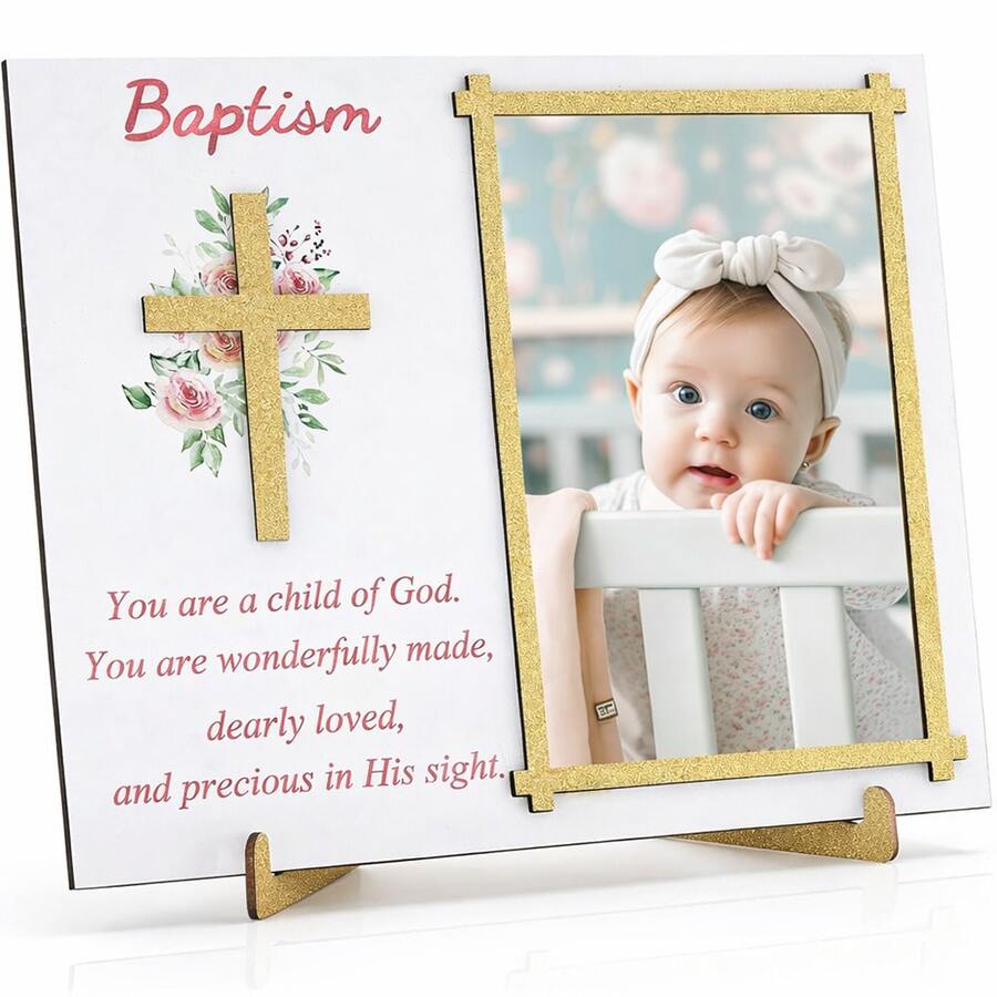 4x6 Inch Baby Baptism Photo Frame, Cross Baptism Frame, Religious Baptism Gift For Baby Boy Or Girl, Christian Dedication Memorabilia, Baptism Decor, Suitable For Nursery Wall Or Tabletop - Multicolor - View 1