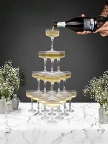 1/5/10pcs Creative Champagne Tower Plastic Cups, Ribbed Vintage Martini Champagne Cocktail Glasses 10oz Unbreakable Plastic Champagne Flutes Set, Suitable For Wedding Birthday Party Bar Cocktail, Beer, Beverage, Dessert And Other Containers. Elegant Artistic Decoration Champagne Glasses For Wedding Party - View 2