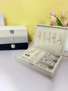 1 Multifunctional Jewelry Organizer, Travel Jewelry Box, Ring Display Stand, Covered And Uncovered Display Boxes, Large Capacity Jewelry Organizer, Earring Storage Box, Gift Box, Collection Box, Wedding Gift Box, Dressing Table Display Window. - Multicolor - View 1