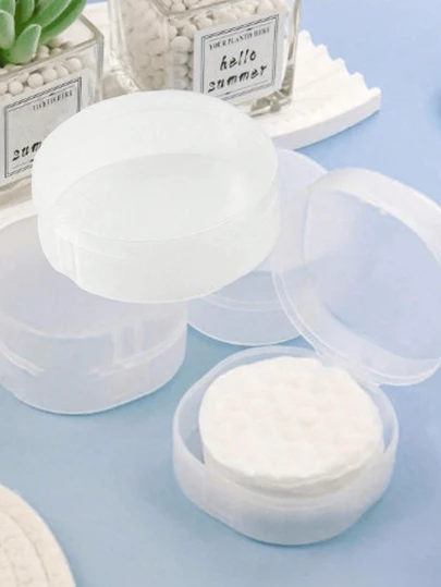 1个小型透明塑料圆形/长方形收纳盒 - 便携式化妆棉收纳盒，密封旅行设计，适用于收纳刷子、球、珠子等 - 浴室和梳妆台收纳，卸妆棉收纳盒，表面光滑，透明收纳盒