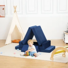 Sofá modular infantil de 8 piezas, sofá seccional para construir fuertes para niños y niñas, sofá convertible modular de espuma de alta densidad para interiores, ideal para sala de juegos o dormitorio - Azul oscuro - Ver 5