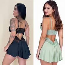 Set Of 2 Women's Sensual Ballerina Sexy Nightgowns With Lace, Green And Black Sleepwear - 綠色 - 查看 6