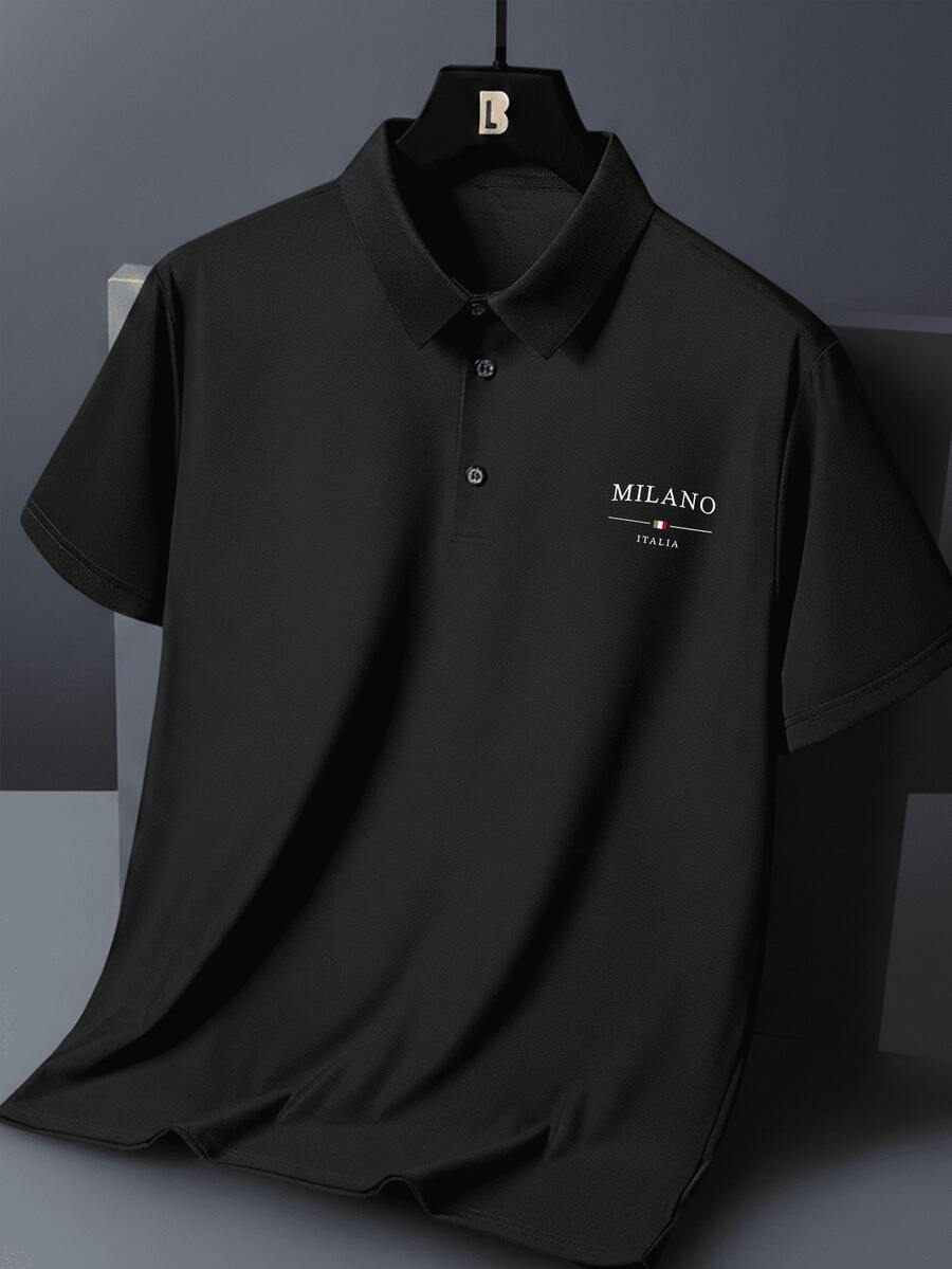 Men's Polo Shirt, Piqué Knit, Short Sleeve, Slim Fit, Modern Casual Style, Milano Italia - 黑色 - 查看 1