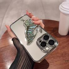 奢华电镀透明银色手机壳，带蝴蝶亮片支架，闪亮水钻风格，硅胶防震软壳，兼容 16/16E/16 Pro/16 Pro Max/16 Plus/15/14/13/12/11/X/XS/XR/8/7，Galaxy S25/S24/S23/S22/S21/A55/A54/A53/A52/A35/A34/A23/A16/A15/A14/A13/A12/A05S/FE/Ultra/4G/5G，Redmi/Honor/MOTO/OPPO/Infinix等品牌，防水、防震、防刮。 - 銀色 - 查看 3