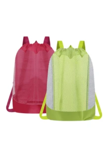2pcs Summer Beach Mesh Large Capacity Storage Bag, Polyester Drawstring Travel Backpack - Multicolor - View 7
