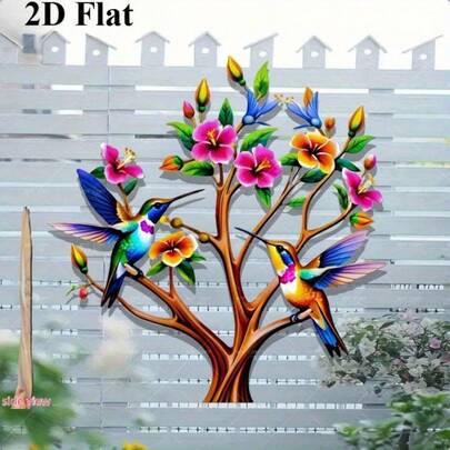 1 chiếc trang trí tường hình cây hoa chim ác là phong cách Bohemian 2D phẳng bằng acrylic - Thích hợp để trang trí hàng rào ngoài trời trong sân, hiên nhà, phòng khách và phòng ngủ - Món quà lý tưởng cho gia đình và bạn bè trong dịp lễ.