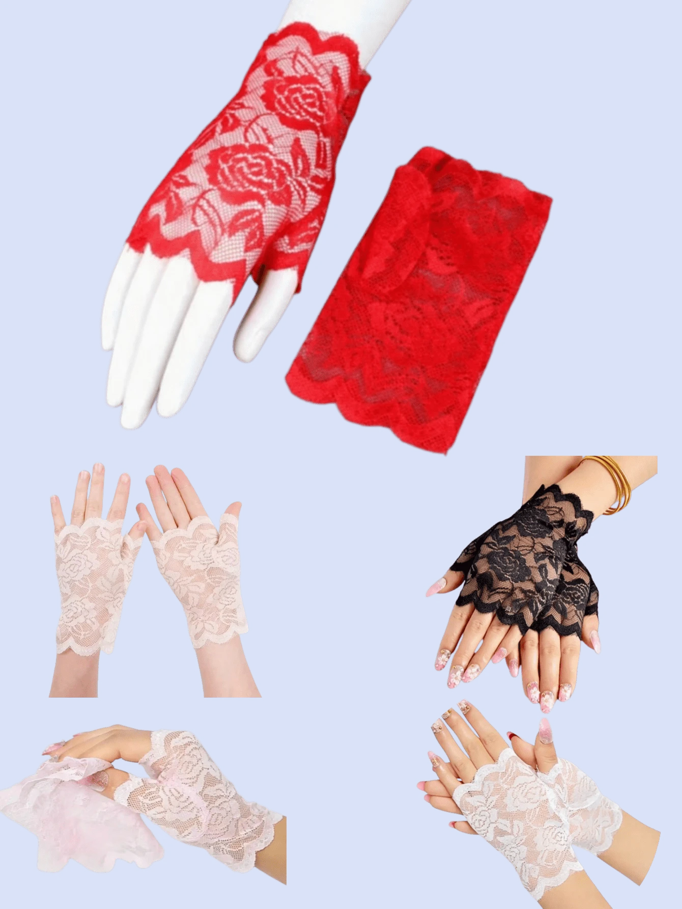 1 Pair Lace Wedding/Dance Decorative Short Fingerless Gloves For Women,Travel,Festival - Roses - View 1
