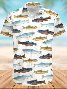 3d Fish Print Hawaiian Shirts For Men New  Men's Shirt Casual Unisex Clothing Summer Quick Dry Short Sleeve Shirt Tops - A508D-AL23163 - 查看 1