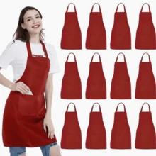 12 Pack Bib Apron, Unisex Adjustable With 2 Pockets, Restaurant Kitchen Aprons, Water And Oil Resistant, Cooking Kitchen Chef Apron For Women Men, Chef Aprons For Cooking Men BBQ Painting Drawing Craft Plain Adults - 12-piece Burgundy Apron Set - View 1