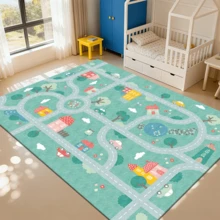 1pc Light Green Cartoon Road Pattern Carpet, Soft Play Mat, Suitable For Bedroom, Game Room, Activity Corner, Multiple Sizes Available, Suitable For Living Room Carpet, Carpet, Living Room Area Rug, Area Small Rug, Mat, Home Decor, Large Living Room Carpet, Living Room Home Decor, Room Decor, Washable Carpet - Multicolor - View 2