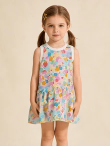 Balabala 2026 Baby Girl Princess Dress, Soft Fabric, Cute Party Style - Yellow-red Hue - View 3