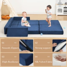 Sofá modular infantil de 8 piezas, sofá seccional para construir fuertes para niños y niñas, sofá convertible modular de espuma de alta densidad para interiores, ideal para sala de juegos o dormitorio - Azul oscuro - Ver 2