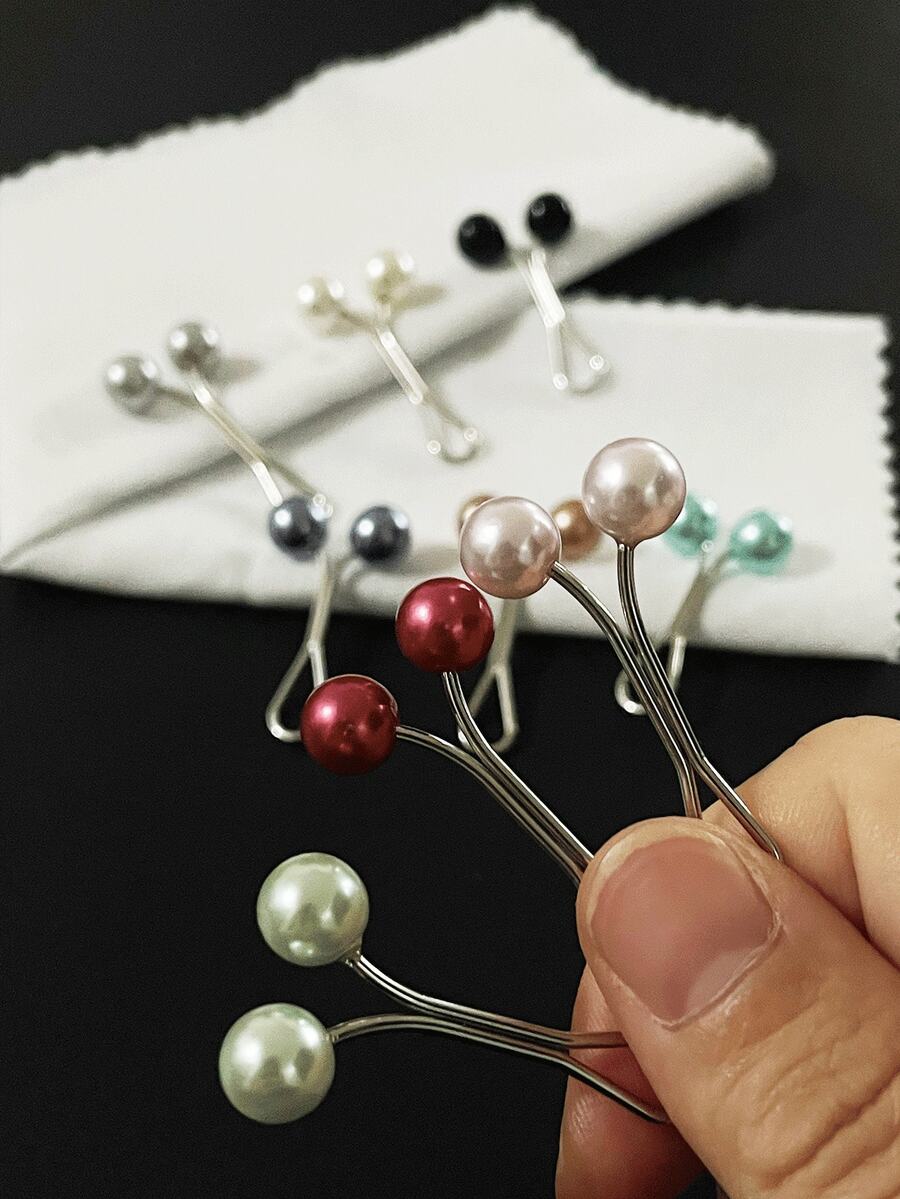 9pcs/Set Pearl Fixed Clips, Teardrop Shaped Scarf Brooch Clips, Multi-Color Electroplated Simple Versatile Scarf Buckle Clips, Random Color - Fixing Clip - View 1
