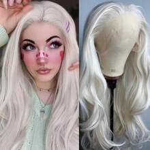 Platinum Blonde Wig Natural Wavy Synthetic Hair Lace Front Wig Long Curly Colored White Blonde Lace Frontal Wigs For Women Party - Multicolor - View 13