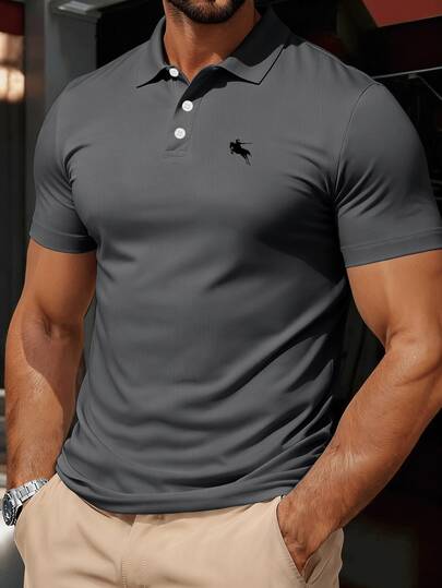 Knight Horse Graphic Print Men's Lightweight Breathable Polo Shirt, Suitable For Golf, Tennis, Outdoor Sports