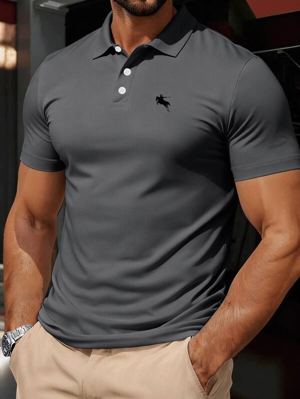 Knight Horse Graphic Print Men's Lightweight Breathable Polo Shirt, Suitable For Golf, Tennis, Outdoor Sports