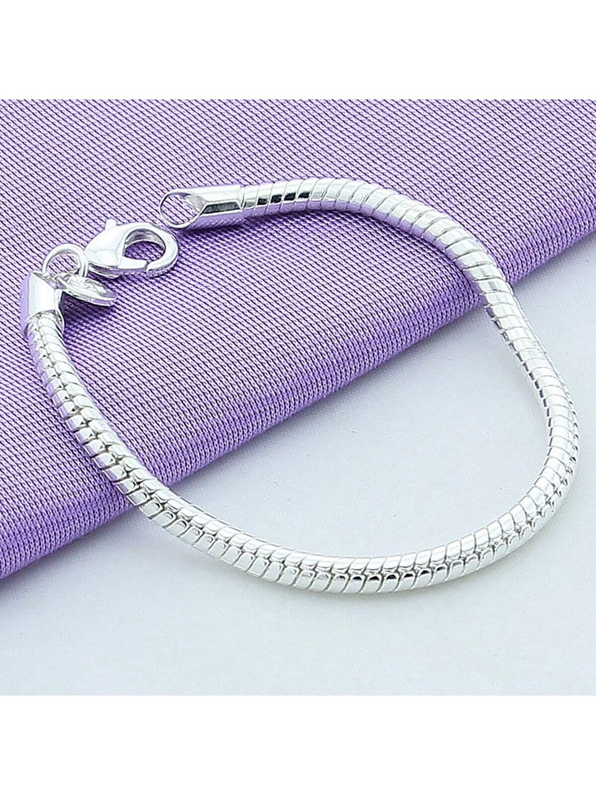 Silver Plated 3mm Snake Chain Bracelet, Women's Wedding Engagement Jewelry - Silver - View 1