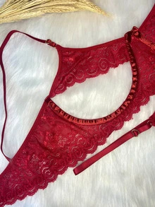 Plus Size Erotic Lingerie With Opening And Heart Pendant - 紅色 - 查看 5