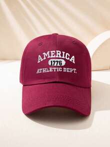 Mũ lưỡi trai unisex kiểu Y2K thêu chữ "AMERICA ATHLETIC", mũ chống nắng ngoài trời phù hợp cho thể thao, đi làm và mặc hàng ngày. - Màu Đỏ Sâu - Xem 3