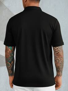 Men's Polo Shirt, Piqué Knit, Short Sleeve, Slim Fit, Modern Casual Style, Milano Italia - 黑色 - 查看 2