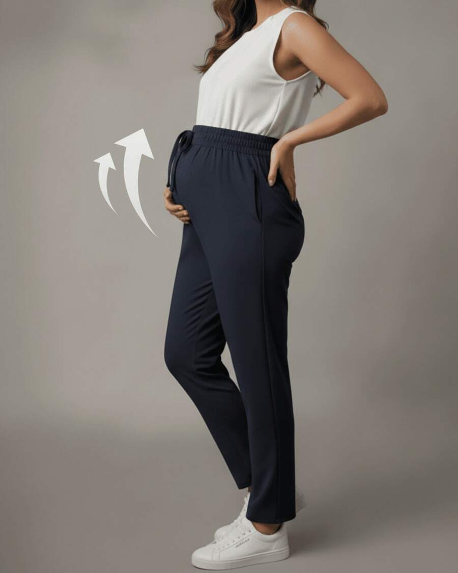 Casual, Elegant, Lightweight, And Comfortable Maternity Pants With Elastic Waistband. - Màu xanh hải quân - Xem 1